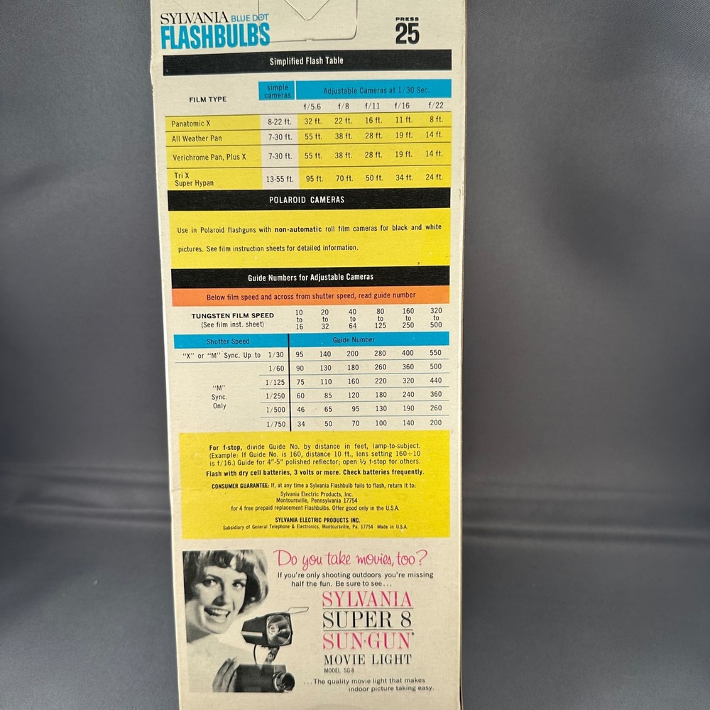 Sylvania Blue Dot Flashbulbs Press 25 Type 25 Clear 8 Count Vintage Photography - Picture 3 of 7